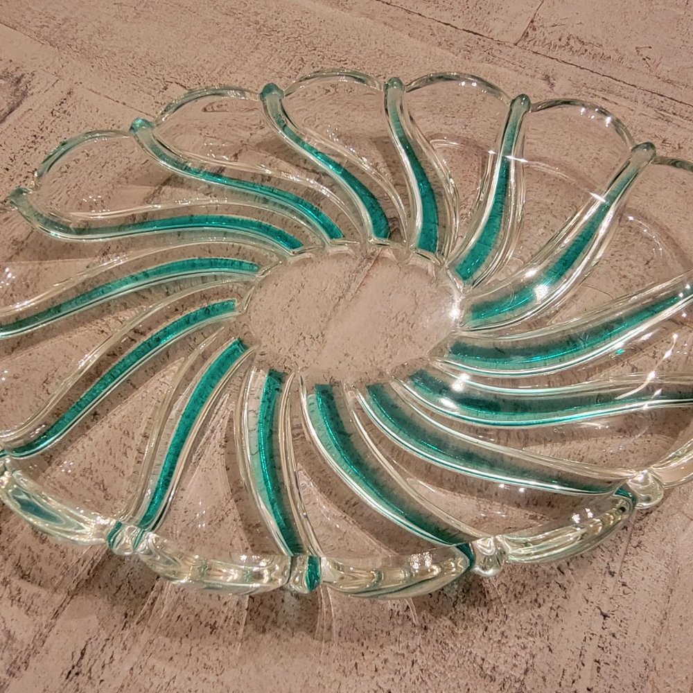Vintage Mikasa Green "Peppermint Swirl" Oval Lead Crystal Candy Dish & Votive Se - Picture 5 of 5